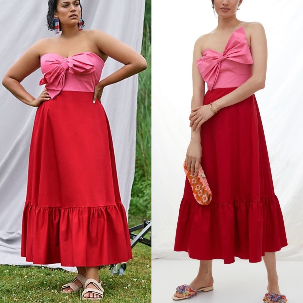 Anthropologie Hutch Bow-Tie Strapless Maxi Dress Preppy Minimalist Womens 18W